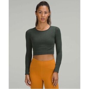 Lululemon Ebb to Street Long Sleeve Crop Top smoked spruce Green Ribbed Size 4